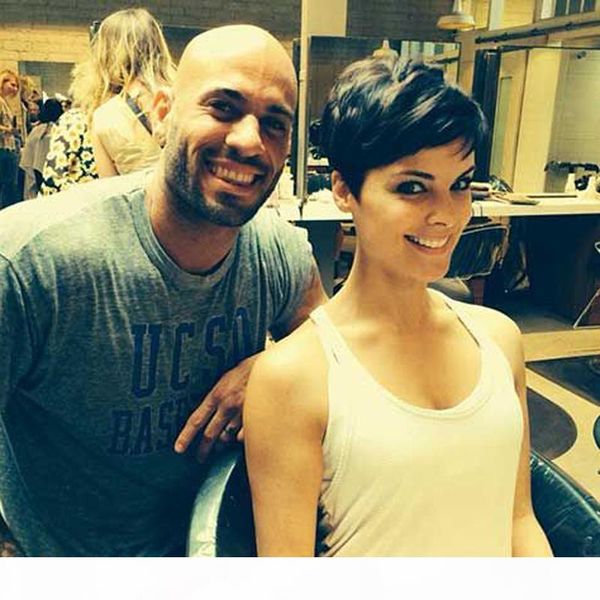 

celebrity hair natural black mix straight short pixie wigs short cut human black hair wig for black women, Black;brown