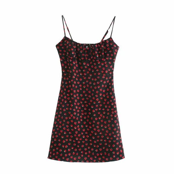 

women's fashion flower print suspender dress skirt, Black;gray
