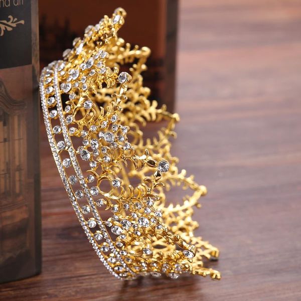 

round big crown queen tiara hair jewelry gold silver color crystal crown for wedding bride hair accessories hg192, Golden;silver
