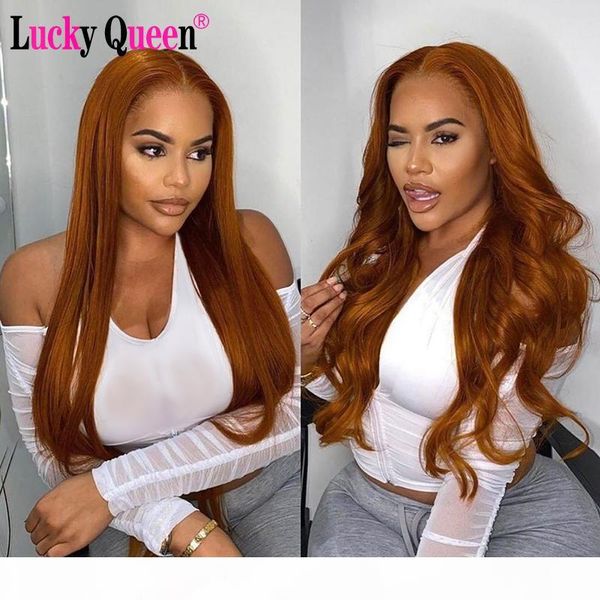 

lucky queen wigs peruvian body wave remy human hair wigs #33 color transparent lace part pre-plucked for black women, Black;brown