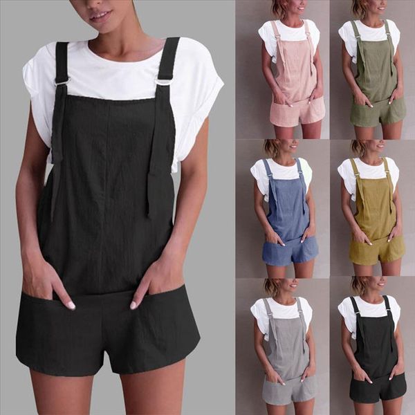 

elastic waist dungarees linen cotton rompers womens jumpsuit shorts pockets rompers playsuit shorts pants mujer jumpsuit 35, Black;white
