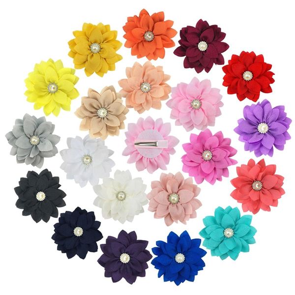 

baby pearl crystal hair clips girl chiffon flowers hairpins hair accessories boutique ribbon flower with clip children fashion barrettes, Slivery;white