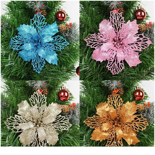 

9/11/16cm christmas artifical flowers glitter poinsettia for christmas tree ornaments flower decoration 5pcs 9/11/16cm c jllnbl