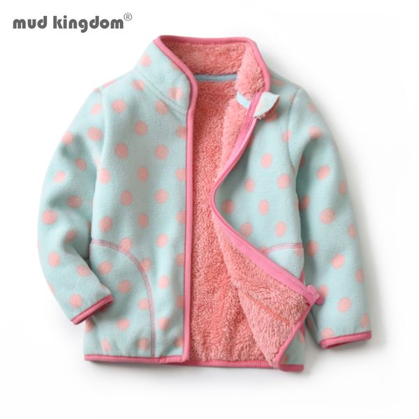 

mudkingdom girls coats winter fleece thicken warm long sleeve kids outerwear clothes cute polka dots striped pattern wool girls 201106, Blue;gray