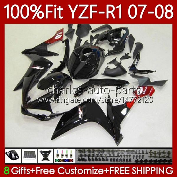 100%Fit Foinziings OEM für Yamaha YZF-R1 YZF R Glossy Black 1 1000 CC YZFR1 07 08 Moto Bodywork 91NO.75 YZF R1 1000CC YZF1000 2007 2008 YZF-1000 2007-2008 Injektionsformform