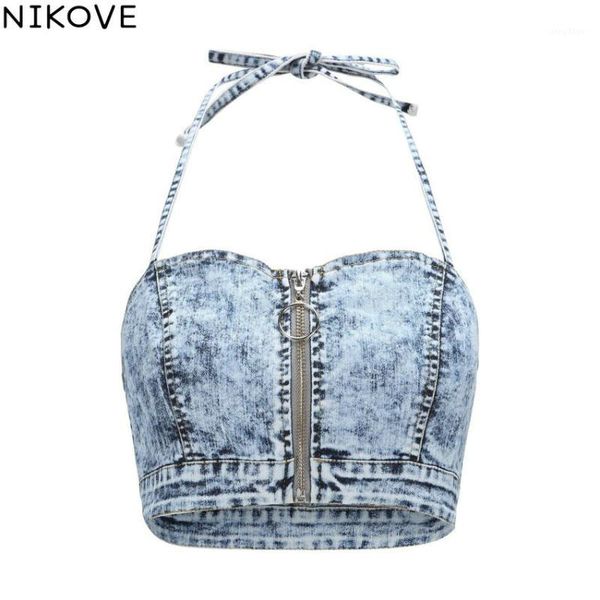 

nikove 2019 ladies cowboy halter snow pattern short tube backless fashion women's clothing size s-xl1, White