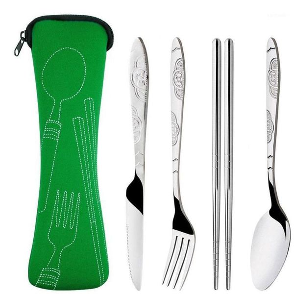 

camp kitchen wholesale stainless steel fork spoon chopsticks with pocket bag outdoor sports camping picnic tableware cutlery set party1