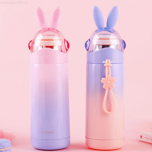 

student girl bottle 350ml rabbit cap sport water bottles stainless steel insulated vucuum mug with rope