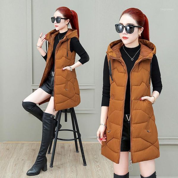 

ladies cotton clothing waistcoat large size women new coat female autumn winter clothing fashion long hooded cotton vest coats1, Black;white