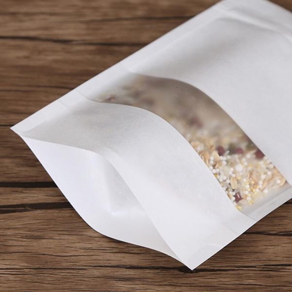

doypack paper mylar white bag food tea kraft snack package storage bags stand up packaging dhd2659nant