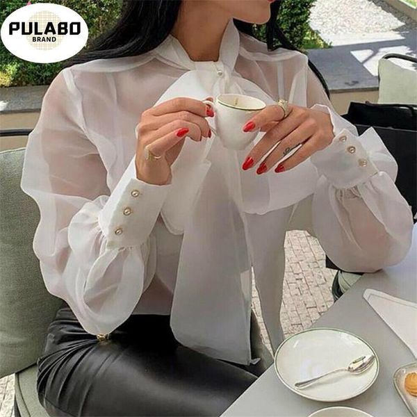 

women mesh sheer blouse see-through long sleeve shirt blouse fashion lace-up bowknot transparent white shirt female blusas1