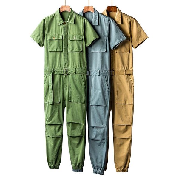 

jumpsuits men short sleeve one piece overalls cotton casual mens jumpsuit rompers summer male set clothes plus size 5xl, Gray