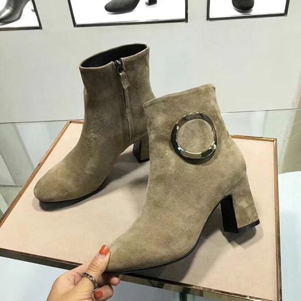 

2020 european and american winter new high-heeled shoes round head, side zipper, martin boots and short boots, Black