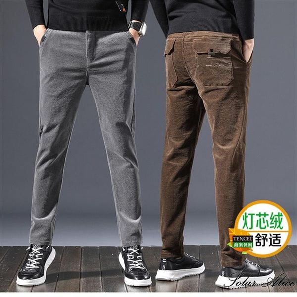 

men's pants 2021 fall/winter mid-waist corduroy feet casual fashion loose, Black