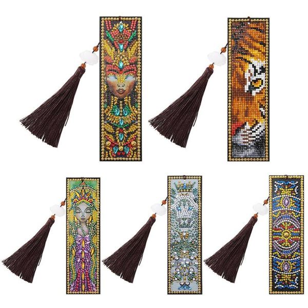 

5d diy special shaped diamond painting leather bookmark diamond embroidery craft tassel book marks for books christmas gifts