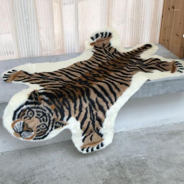 

tiger print rug artificial tiger wool faux fur skin leather bathroom anti-slip mat animal print carpet for home mj7141