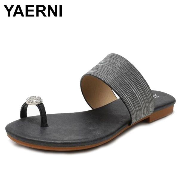 

slippers yaerni summer women flats fashion ladies sandals soft leather flip flops female low heel shoes large plus size 36-42, Black