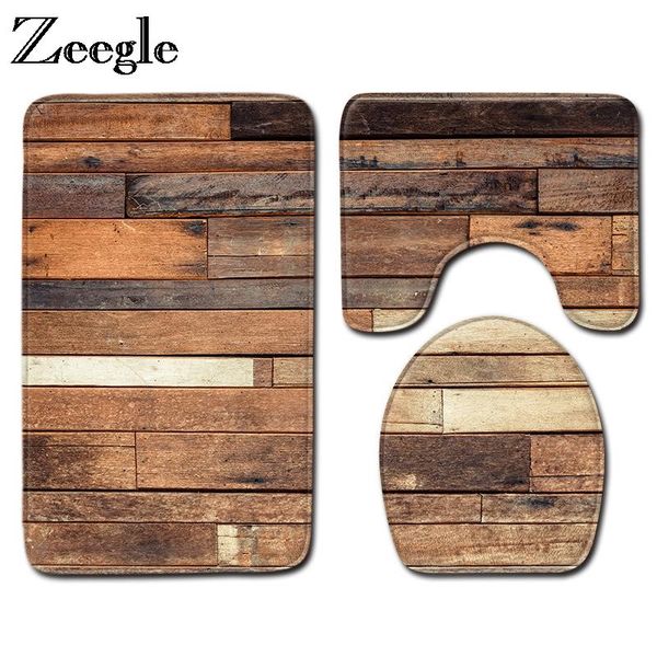 

bath mats zeegle 3pcs for toilet bathroom carpet wood grain matset non-slip mat rug set cover floor rugs