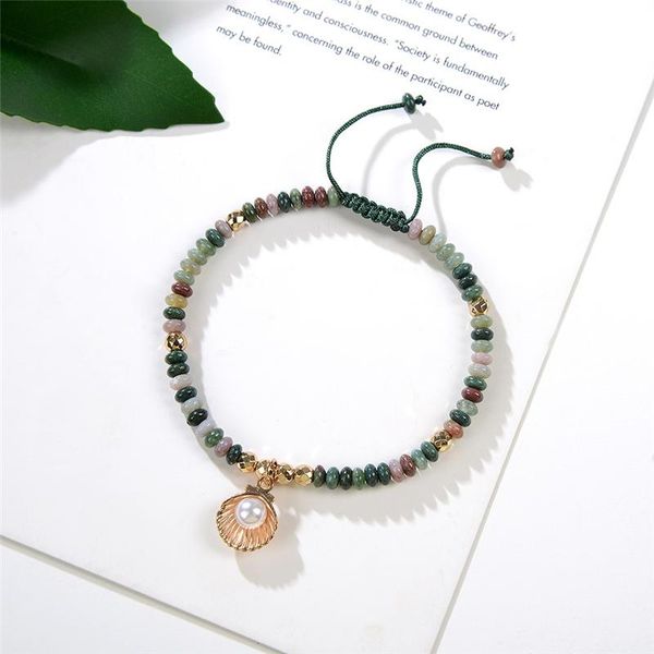 

natural stone onyx bracelet charms shell shape pendant handmade tassel strand bracelets for women agates bangle 18cm b409, Golden;silver
