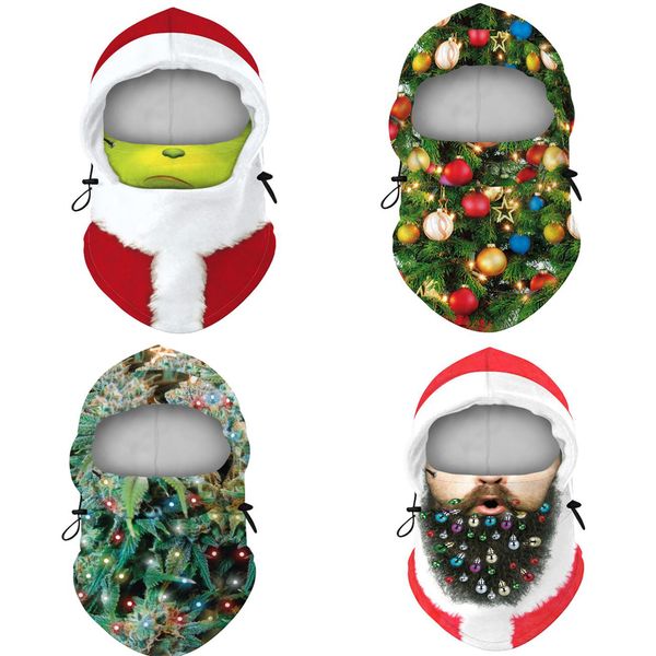 

christmas mask digital printing caps multifunctional winter outdoor ski warm hood adjustable headwear xmas decoration head cover, Silver