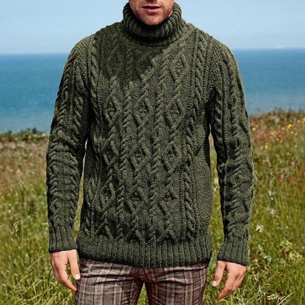 

men's sweaters 2021 men knitted turtleneck sweater winter long sleeve pullover coat man solid high collar mens, White;black