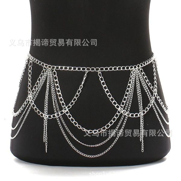 

lady exaggerate metal belt girls tassel waistchain female bikini beach nightclub multi-layer waistbelt waist belt b9063, Black;brown