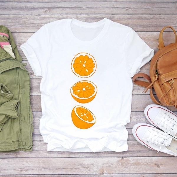 

women fruit sweet orange short sleeve cute fashion 90s lady print t-shirts t shirt ladies womens graphic female tee t-shirt, White