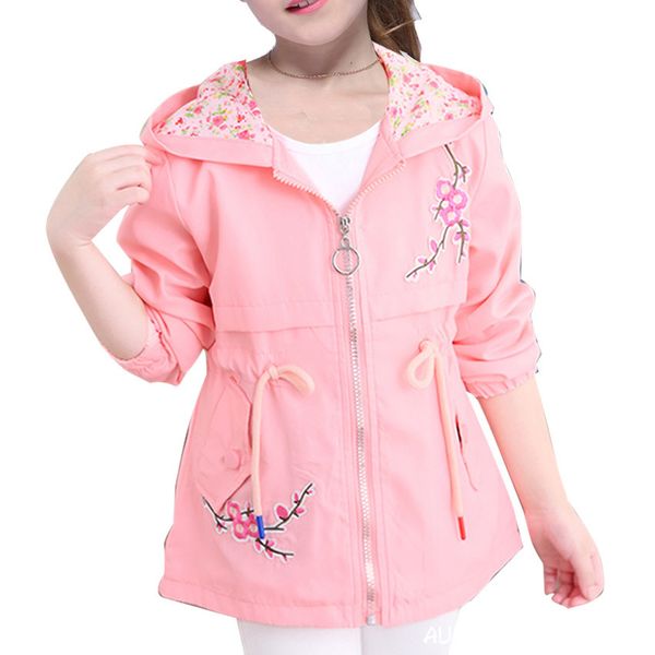 Kızlar Rüzgarlık Coat Yeni Sevimli Çiçek Kapşonlu Dış Giyim Bebek Çocuk Giyim Çocuk Casual Ceketler için 6 8 10 12 Yıl Vestidos 201106