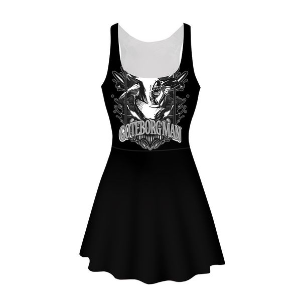 

2020 new women's halloween costume 3d digital print vest swing dress, White;black