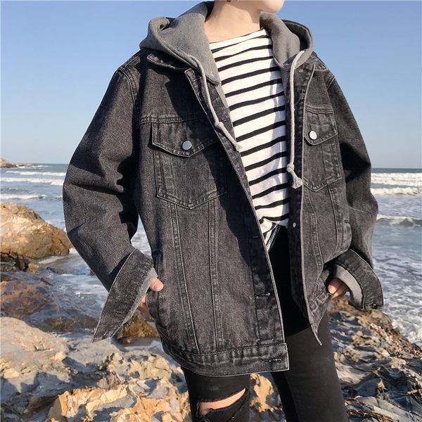 

women's denim jacket oversized hooded jeans jacket with removable hood boyfriend style / drop shipping, Black;brown