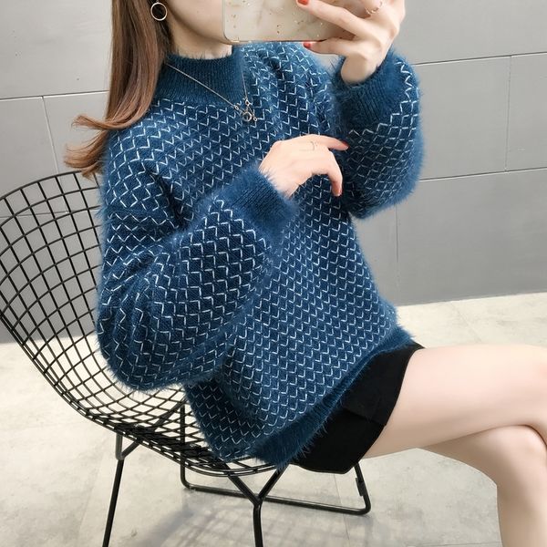 

2021 new fashionable new turtleneck ladies vison sweater see women's knitted shirt h00291 m5vx, White;black