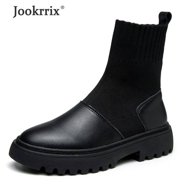 

jookrrix 2020 women fashion genuine leather shoes for winter boots female comfortable platform shoes women ankle boots, Black