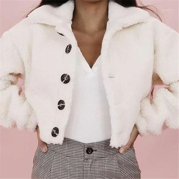 

women single breasted faux fur crop jacket coat in cream1, Black