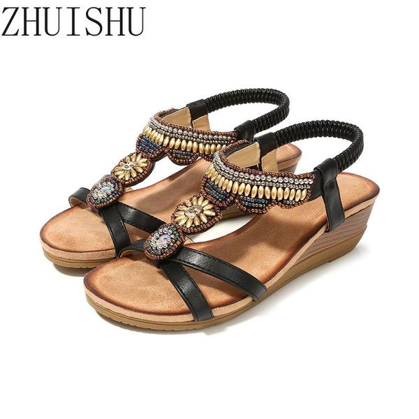 

sandals women fashion shoes rhinestones string bead gladiator sandalias crystal chaussure summer female beach, Black