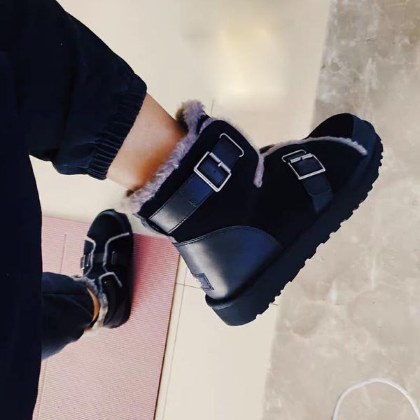 

vallu 2020 winter motorcycle snow boots smooth frosted winter boots brown suede vvvv short plus velvet warm, Black