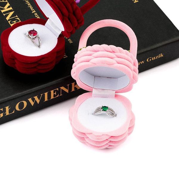 

1 piece cute flower basket velvet wedding engagement ring box gift box holder for earrings necklace display jewe qylzko, Black;white