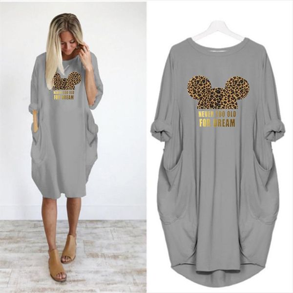 

dress women autumn pocket loose dresses vintage fall maxi clothes party casual dresses woman plus size leopard dress, Black;gray