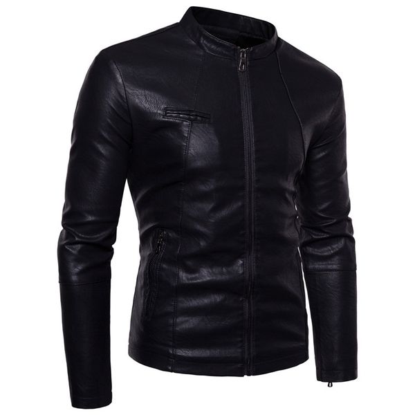 

2021 spring thin jackets , stylish solid color slim men's pu leather men jacket motorcycle clothing top, Black;brown