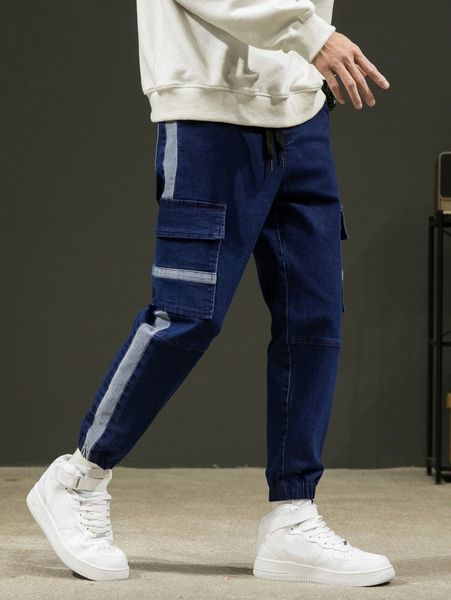 

men side stripe cargo jeans t9gj#, Blue