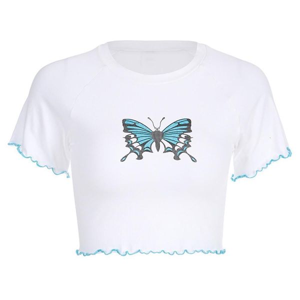

womens butterfly print crop t shirts casual streetwear high street crop cami for ladies girls, White