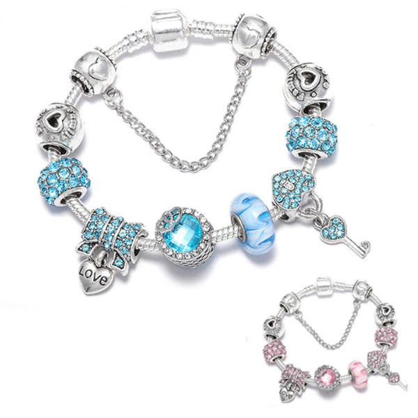 

charm bracelets duoying fashion lucky crystal beads women original charms girls pink blue color jewelry for gifts, Golden;silver