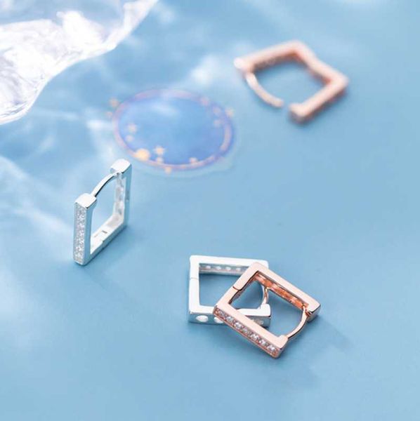 

925 sterling silver cz line square huggie hoop earrings a1694, Golden;silver