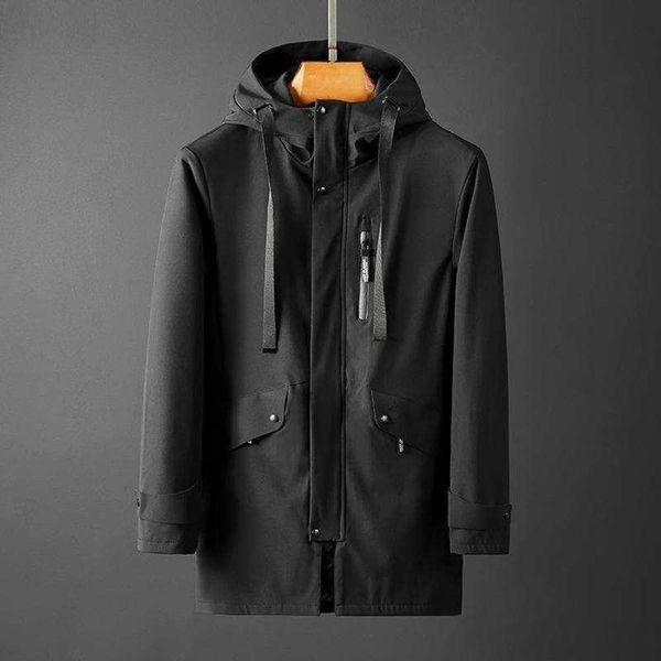 

micro elastic three-dimensional cut autumn and winter men's coat korean fashion hooded windbreaker handsome medium length jacket, Black