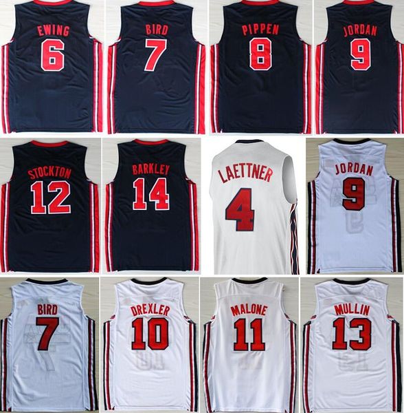 1992 Equipe de Basquete Jersey Dream Bird Michael Patrick Ewing Scottie Pippen Clyde Drexler John Stockton Malone Charles Barkley Johnson