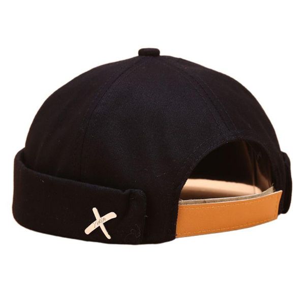 

summer brimless melon beanie cap cross metal logo emblem retro hip hop street dance adjustable docker sailor hat, Blue;gray