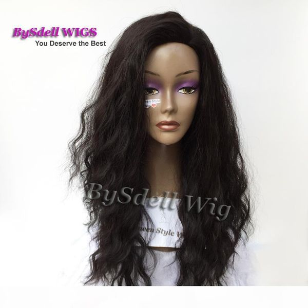 

премиум натуральный вид бразильский водный пляжный пляж вьющиеся волосы парик синтетический длинный черный 1б цветные странные волны волосы, Black