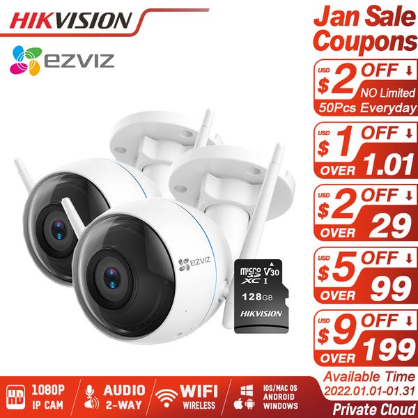 EZVIZ 2 PCS ezTube Smart IP Camera 1080p WiFi Rilevamento movimento Visione notturna Resistente alle intemperie IP66 Telecamera CCTV di rete esterna