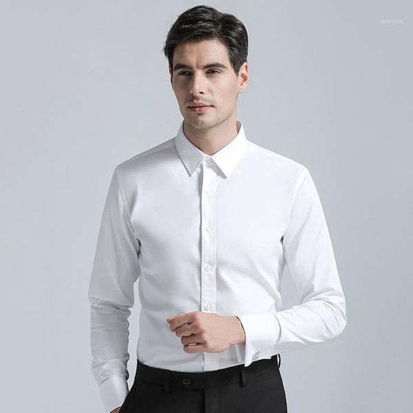 

brands new men's cotton dress shirts regular fit cufflink shirt men solid color long sleeve business suits shirts1, White;black