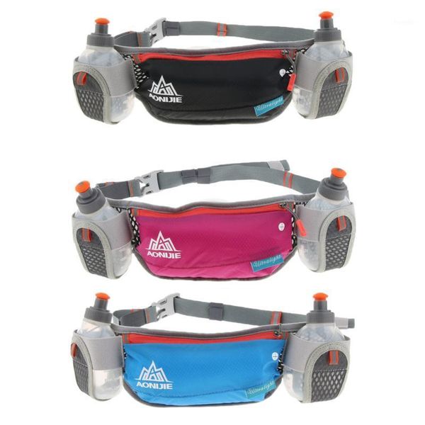 

waist support outdoor waterproof sports nylon bag fanny pack, including 2pcs 170ml water bottles bag1, Black;gray