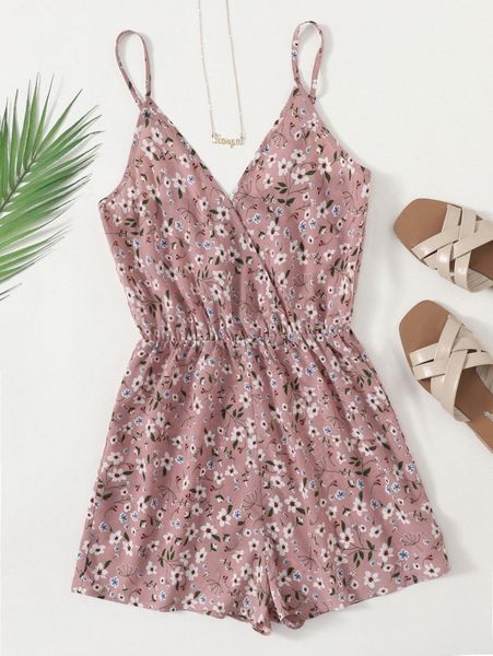 

wrap detail ditsy floral cami romper q0lk#, White